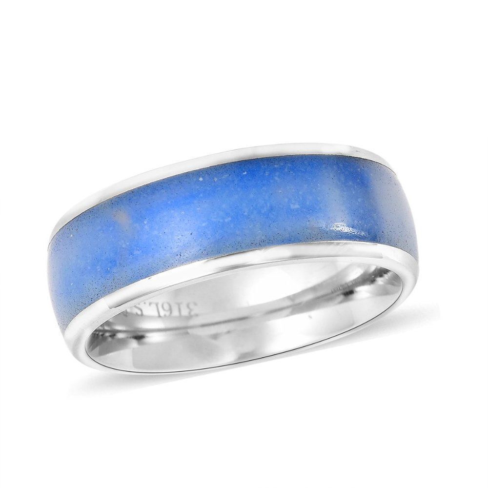 Glow inย The Dark Resin Band Ring in Stainless Steel Size 6 Blue